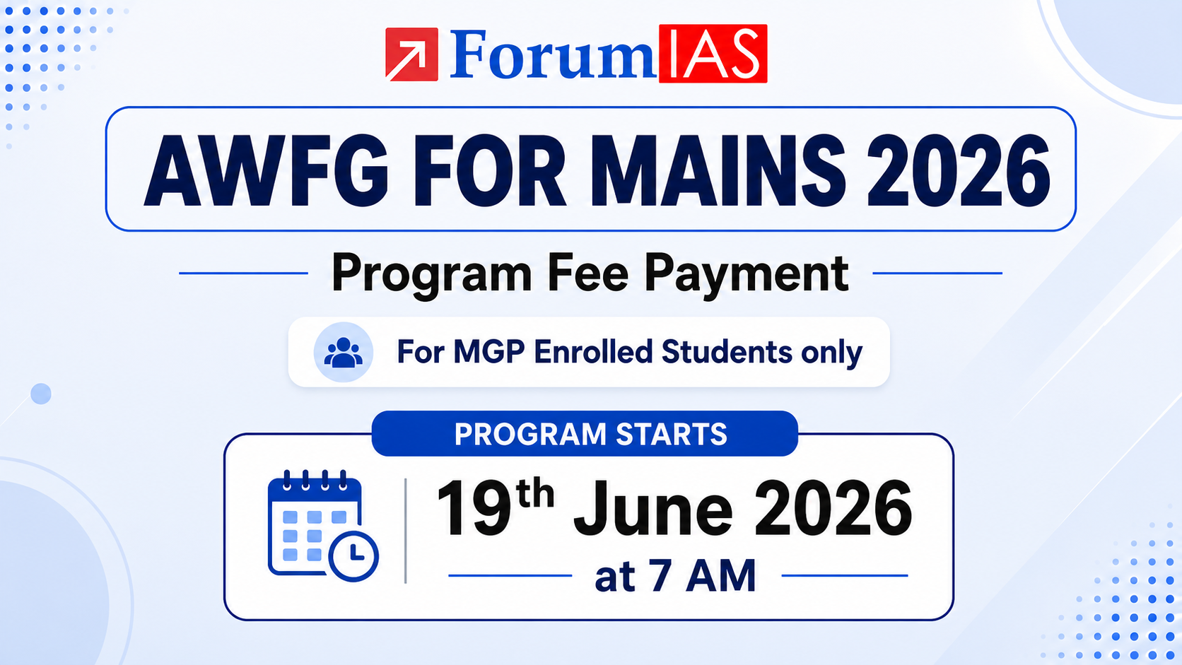 AWFG for Mains 2026 Program Fee Payment for MGP students only